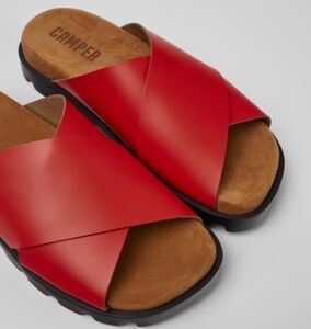 NWOT Camper Brutus Sandal Slide Lug Sole Open Toe Crossover Strap Leather Red 39